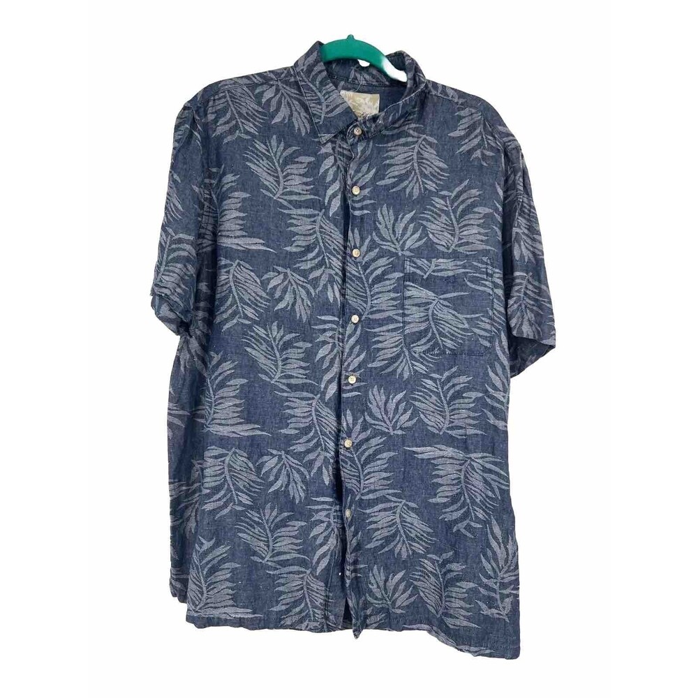 Tasso Elba Island Mens XL Silk Linen Blend Short Sleeve Button Up Hawaiian Shirt